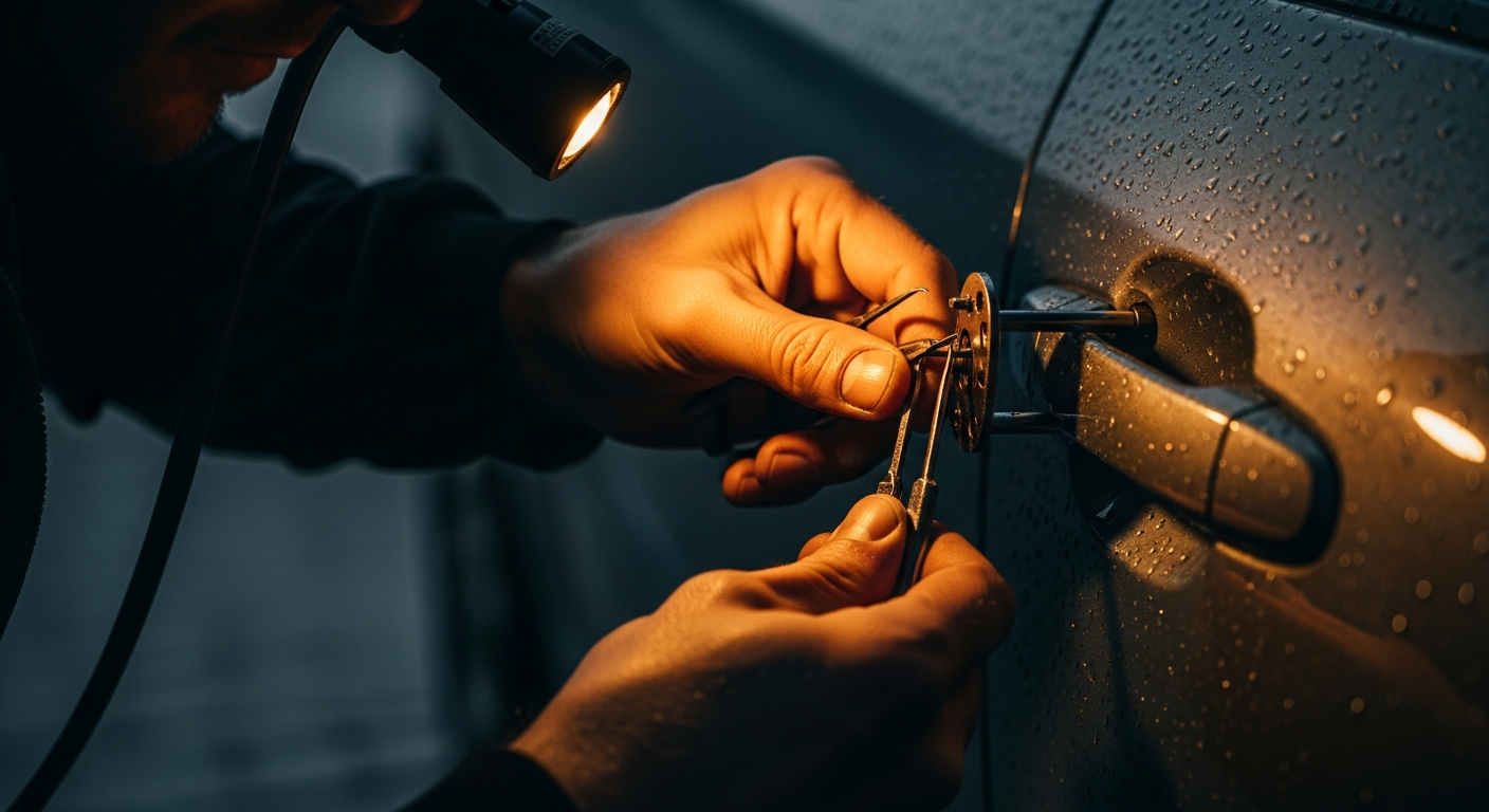 Locksmith working at night